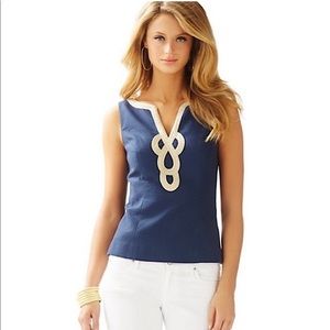Lilly Pulitzer Janice Navy and Gold top